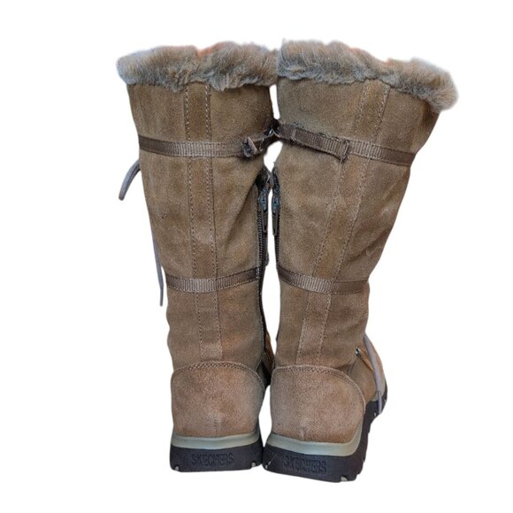 Skechers Originals Women's 5.5 Brown Leather Boots Faux Fur Side Zip Lace Ups - Picture 4 of 6